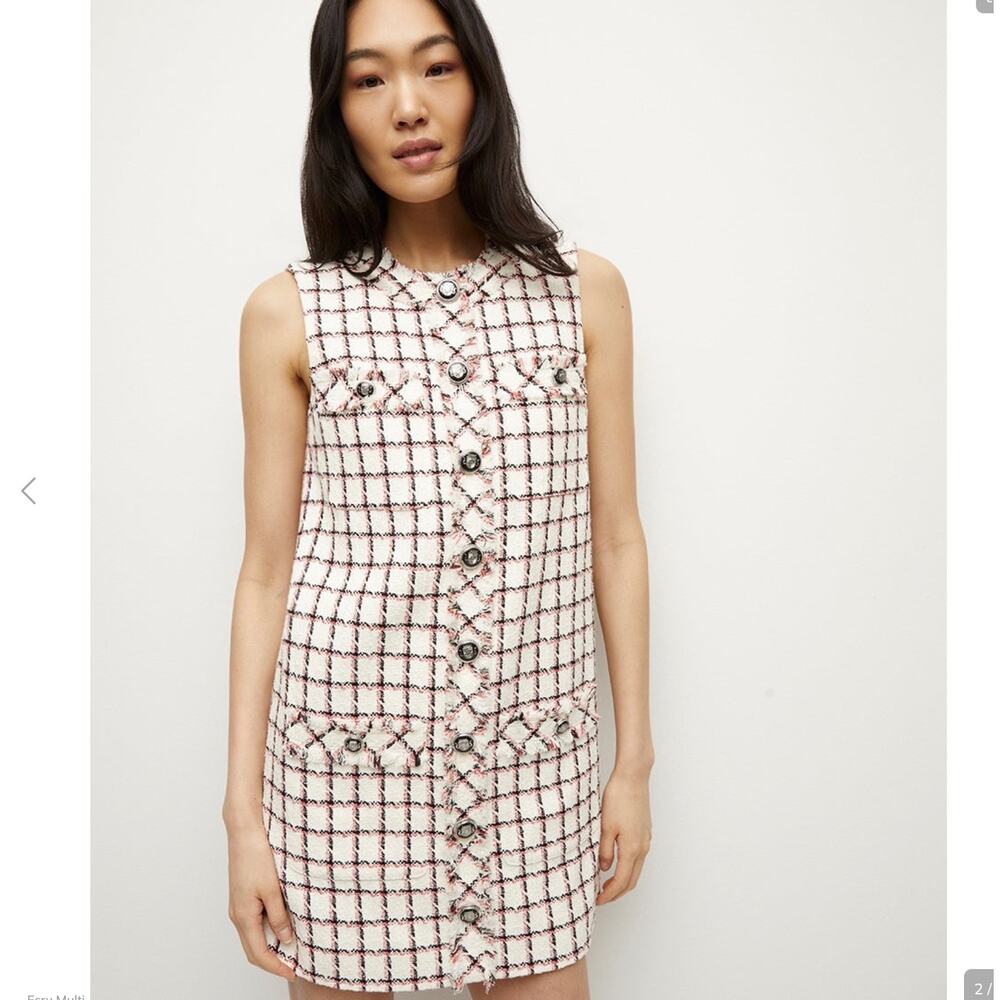 VERONICA BEARD Laurel checked cotton-blend tweed mini dress size 12